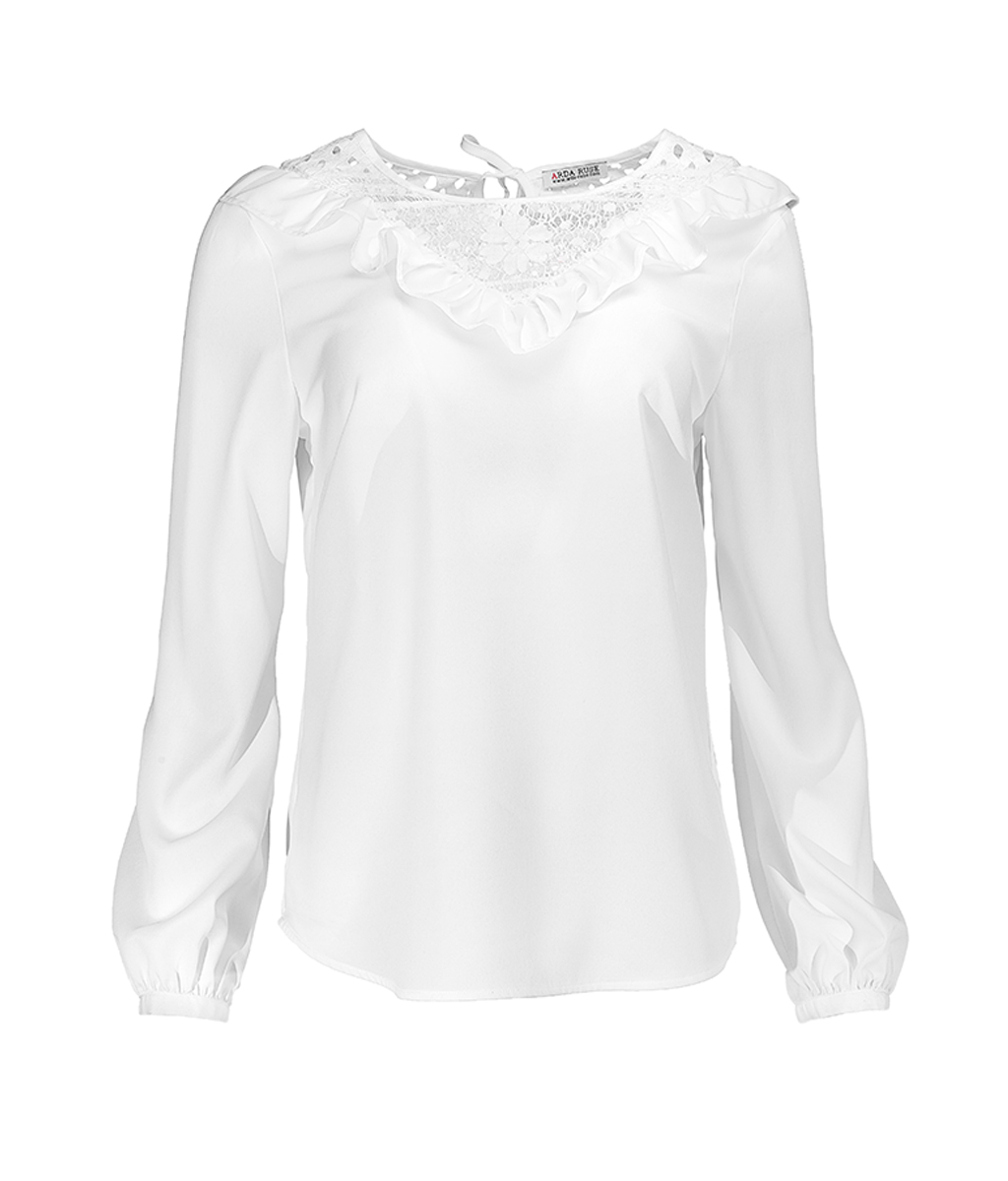 Официална бяла дамска блуза с дантела 